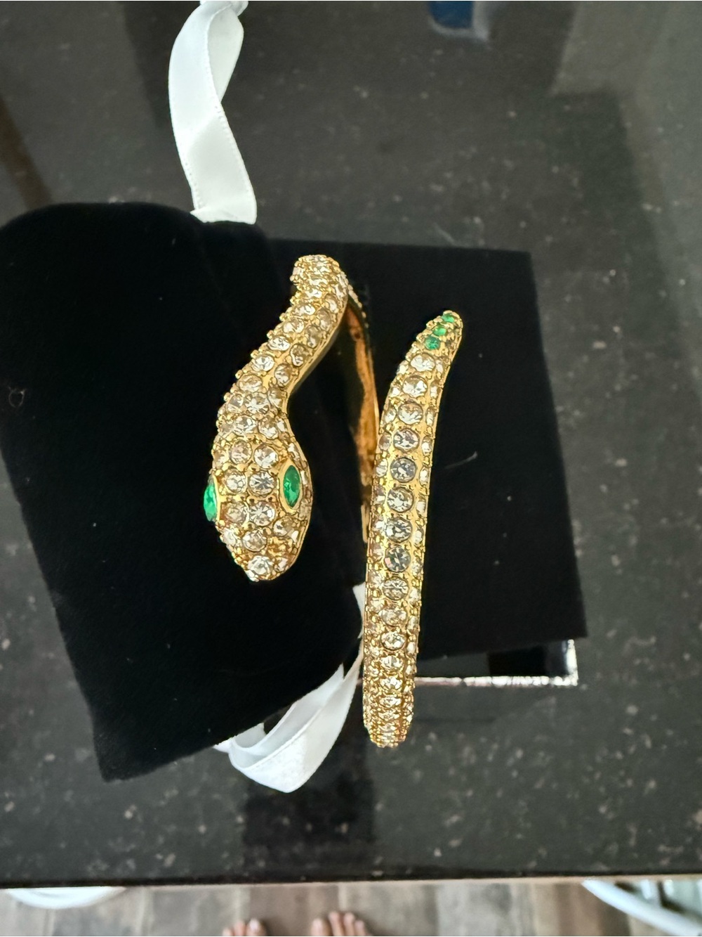 Taylor Swift Gold-Tone Crystal Snake Cuff Bracelet with Green Eyes
